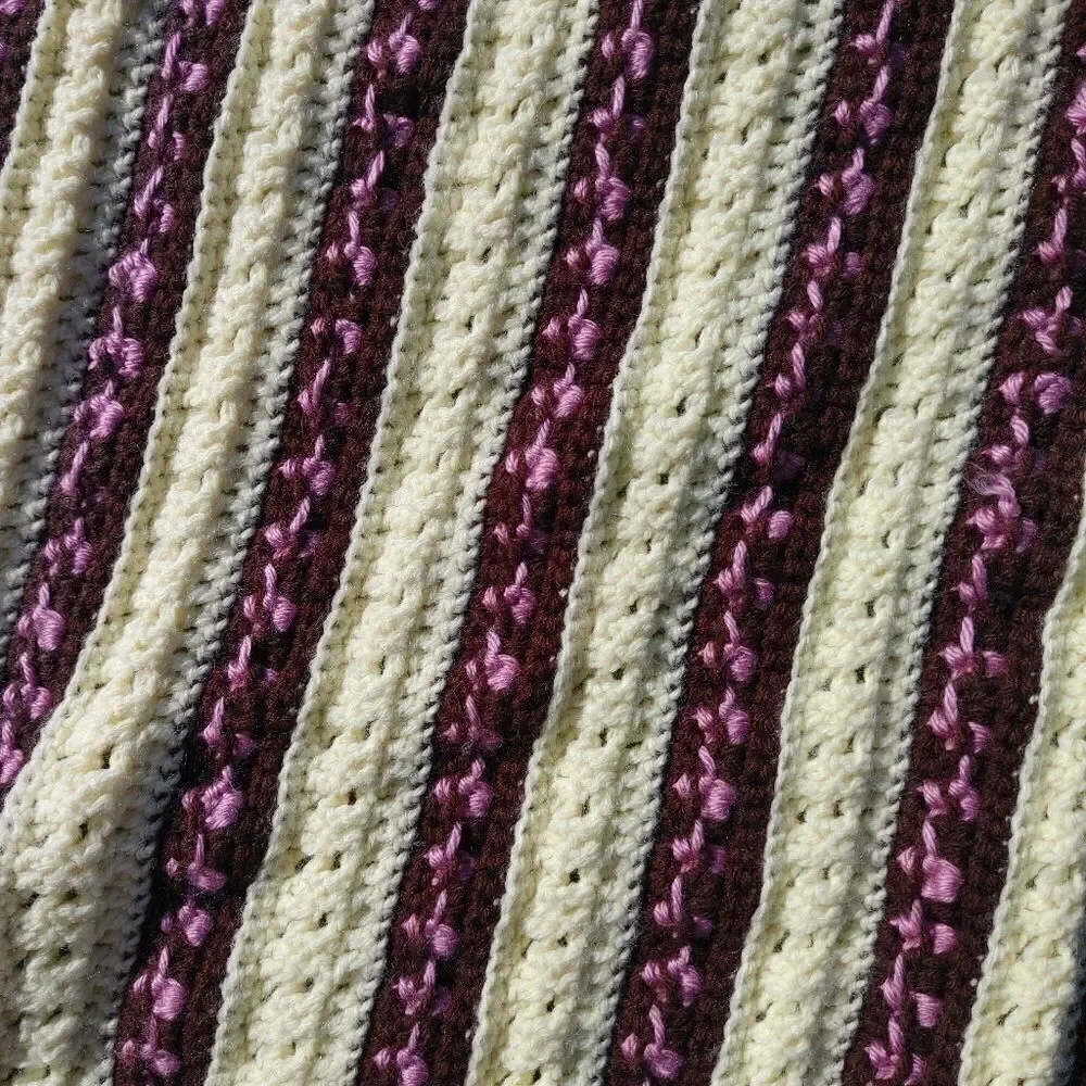 Hand Crochet Yellow Brown Pink Stripe Polka Dot Gr
